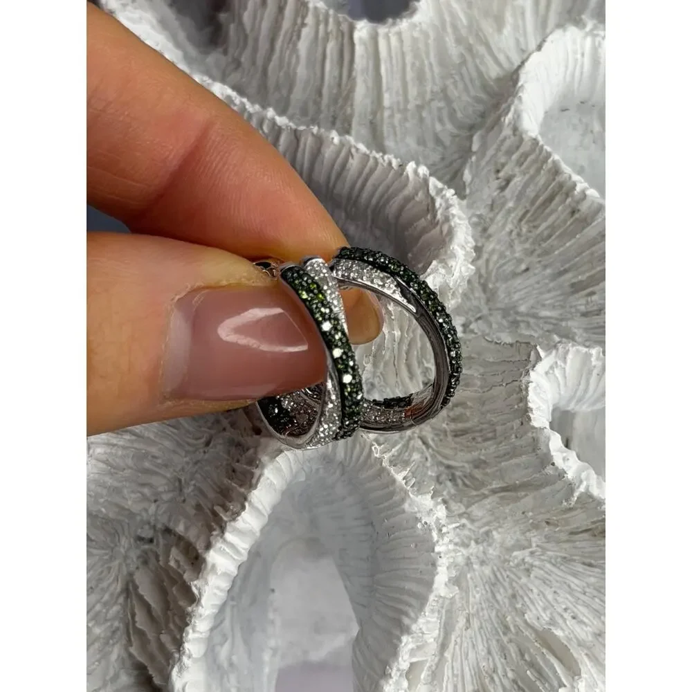 925 Sterling Silver Shiny White & Green Spinel Earrings